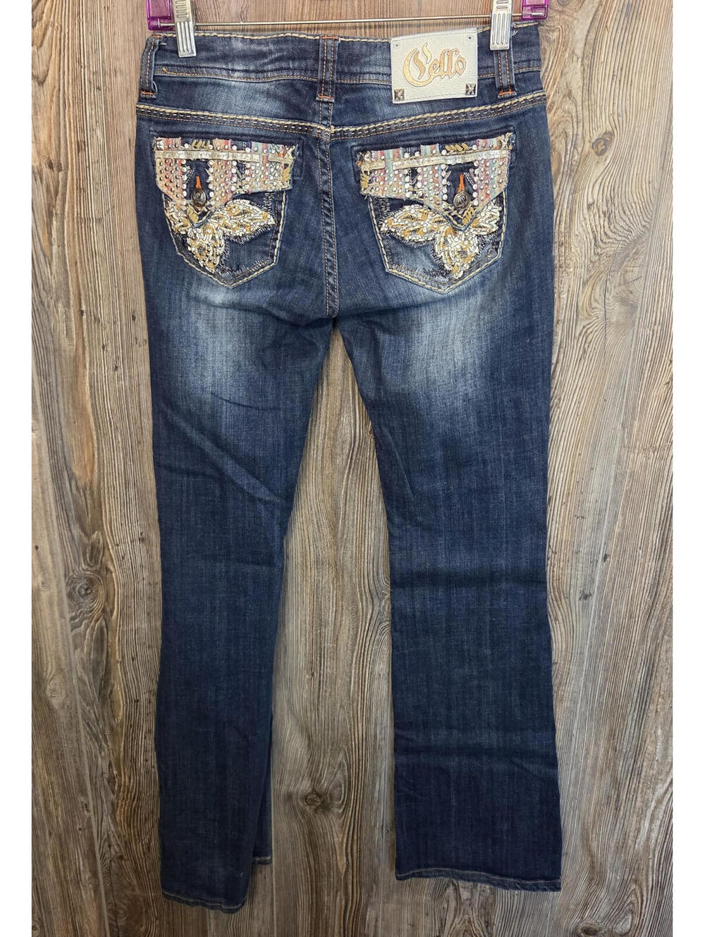 Cello Denim Blue Jeans Womens Size 5 (27x33) Studded Embellished Bling Boot Cut
